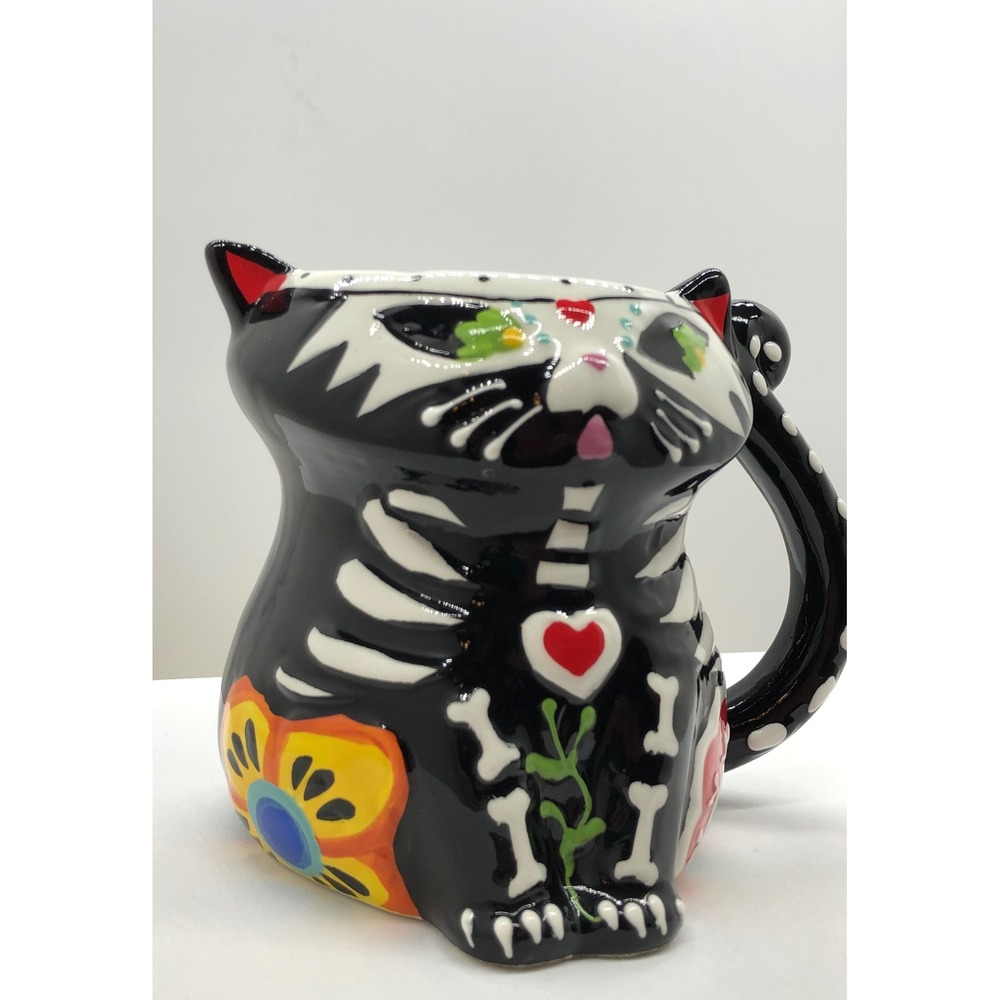 Spectrum Designz 2019 Day of the Dead Cat Mug Sugar Skull Skeleton Black Ceramic - Picture 6 of 9